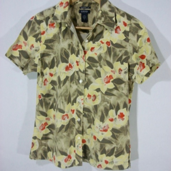 IZOD 100% Silk Vintage S/S Tropical Floral Shirt - Picture 4 of 5